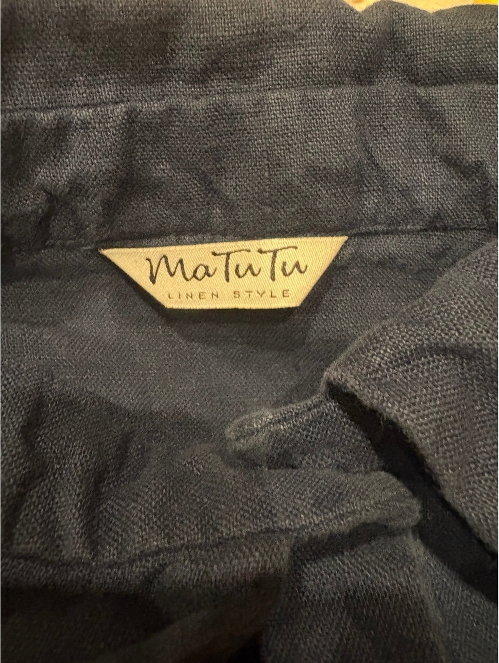 MaTuTu Linen Dress 100% Linen Long Sleeve Button-Up Pockets Dress Navy Size L - Picture 2 of 8